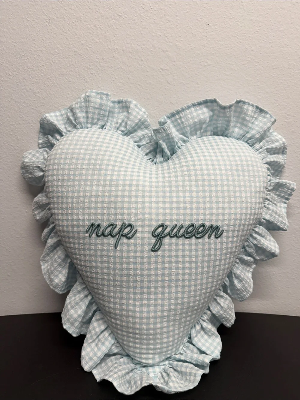 Style House | “Nap Queen” Embroidered Heart Gingham Pillow Home Decor